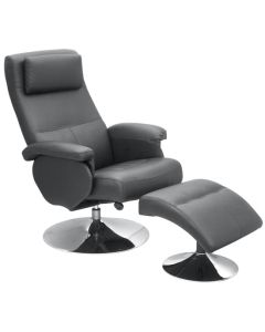 Denton PU Leather Recliner With Footstool In Black With Metal Base