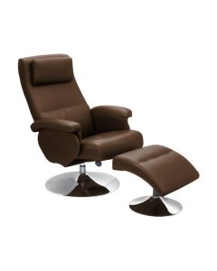 Denton PU Leather Recliner With Footstool In Brown With Metal Base