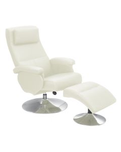 Denton PU Leather Recliner With Footstool In Cream With Metal Base