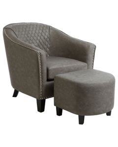 Duluth Faux Leather Armchair And Footstool In Grey