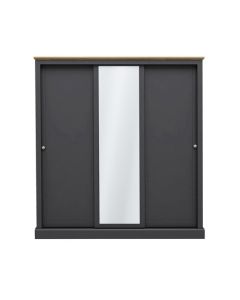 Devon 3 Doors Sliding Wooden Wardrobe In Charcoal
