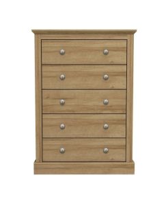 Devon Wooden Chest Of Drawers In Oak With 5 Drawers
