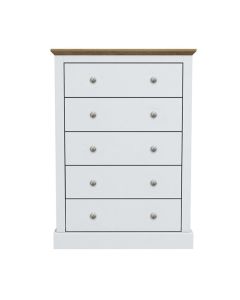 Devon Wooden Chest Of Drawers In White With 5 Drawers