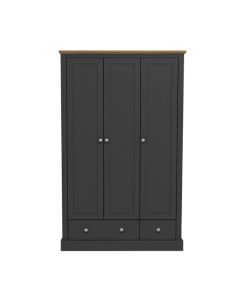 Devon Wooden Wardrobe In Charcoal With 3 Doors And 2 Drawers