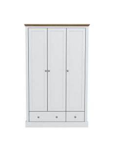 Devon Wooden Wardrobe In White With 3 Doors And 2 Drawers