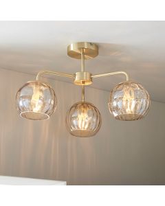 Dimple 3 Lights Champagne Lustre Dimpled Glass Semi Flush Ceiling Light