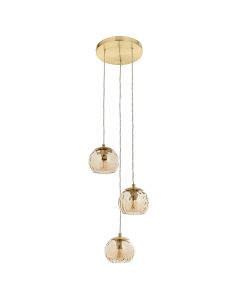 Dimple 3 Lights Glass Shades Ceiling Pendant Light In Champagne