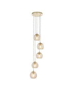 Dimple 5 Lights Glass Shades Ceiling Pendant Light In Champagne