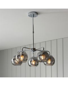 Dimple Smokey Glass Shades 5 Lights Ceiling Light In Polished Chrome