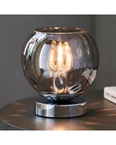 Dimple Smokey Mirrored Glass Shade Table Lamp In Polished Chrome