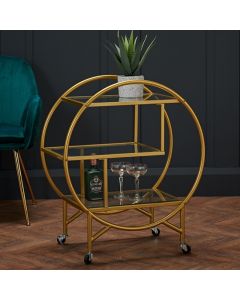 Dixie Clear Glass Shelves Drinks Trolley In Gold