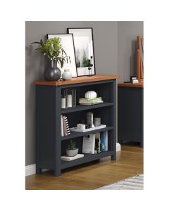 Highland Low Wooden Bookcase In Midnight Blue