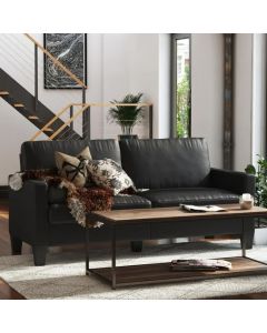 Rylie Faux Leather 2 Seater Sofa In Black With Wood Pyramid Legs