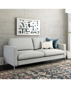 Fabry Linen Fabric 2 Seater Sofa In Grey With Chrome Metal Legs