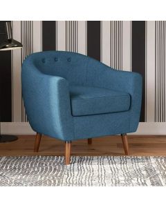 Brie Linen Fabric Bedroom Chair In Blue With Solid Wood Legs