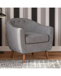 Brie Linen Fabric Bedroom Chair In Grey With Solid Wood Legs