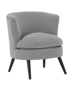 Dogtooth Round Fabric Upholstered Bedroom Chair In Black And White