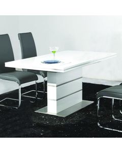 Dolores Wooden Dining Table In White High Gloss With Stainless Steel Base