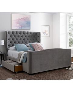 Downton Velvet Super King Size Bed With 2 Drawers In Slate