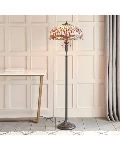 Dragonfly Beige Tiffany Glass Floor Lamp In Dark Bronze