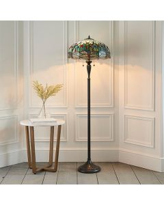 Dragonfly Blue Tiffany Glass Floor Lamp In Dark Bronze