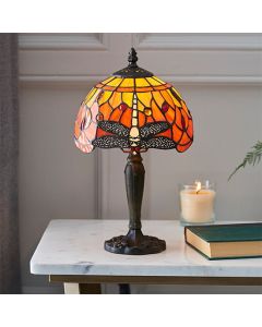 Dragonfly Flame Tiffany Glass Mini Table Lamp In Dark Bronze