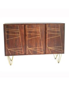 Dreka Large 3 Doors Wooden Sideboard In Dark Gold