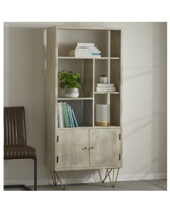 Dreka Large Wooden 2 Doors Bookcase In Light Gold