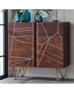 Dreka Medium 2 Doors Wooden Sideboard In Dark Gold