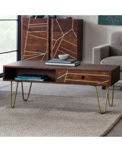 Dreka Rectangular Wooden Coffee Table In Dark Gold