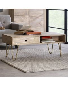 Dreka Rectangular Wooden Coffee Table In Light Gold