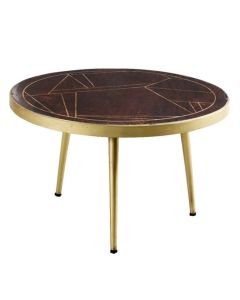 Dreka Round Wooden Coffee Table In Dark Gold