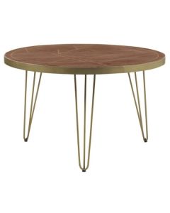 Dreka Round Wooden Dining Table In Dark Gold