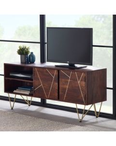 Dreka Wooden 2 Doors And 1 Shelf TV Stand In Dark Gold