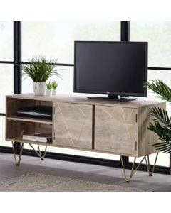 Dreka Wooden 2 Doors And 1 Shelf TV Stand In Light Gold