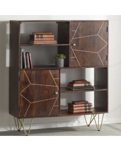 Dreka Wooden Display Cabinet In Dark Gold With 2 Doors And 2 Shelves