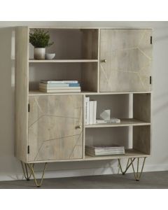 Dreka Wooden Display Cabinet In Light Gold With 2 Doors And 2 Shelves
