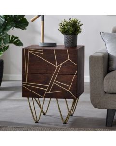 Dreka Wooden Side Table In Dark Gold With 2 Drawers