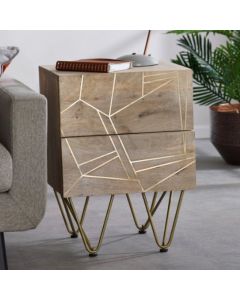Dreka Wooden Side Table In Light Gold With 2 Drawers