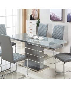 Dresden Extending Clear Glass Dining Table In Grey High Gloss