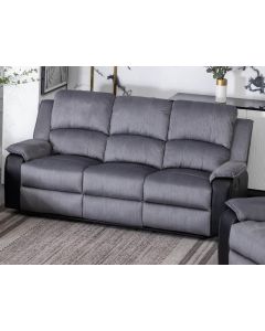 Earlsden Grey Fabric And Black PU Recliner 3 Seater Sofa