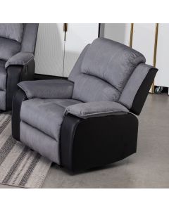 Earlsden Fabric And PU Leather Recliner 1 Seater Sofa In Grey And Black
