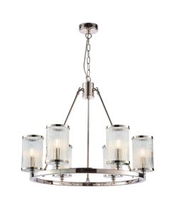 Easton Ribbed Bubble Glass Ceiling Pendant Light In Bright Nickel