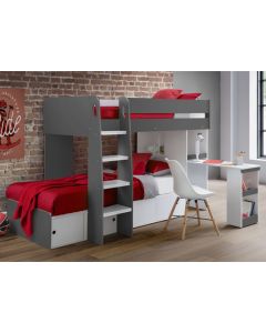 Eclipse Wooden Bunk Bed With Computer Desk In Charcoal And White