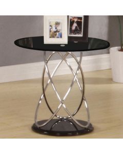 Eclipse Black Glass Lamp Table With Stainless Steel Base