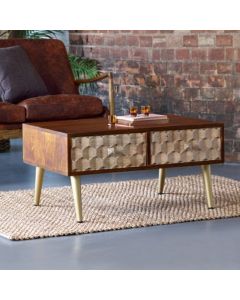 Edison Wooden 2 Drawers Coffee Table In Dark Walnut