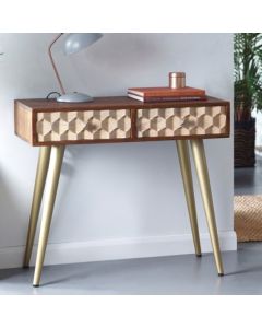 Edison Wooden 2 Drawers Console Table In Dark Walnut