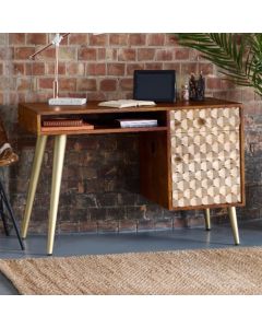 Edison Wooden Laptop Desk In Dark Walnut With 1 Door 1 Drawer
