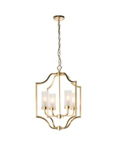 Edrea 4 Lights Frosted Glass Shades Ceiling Pendant Light In Satin Brass