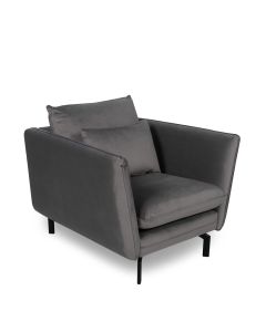 Elford Fabric 1 Seater Sofa In Grey With Black Metal Legs
